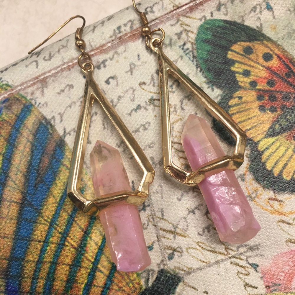 Rose Quartz & Gold dangle earrings